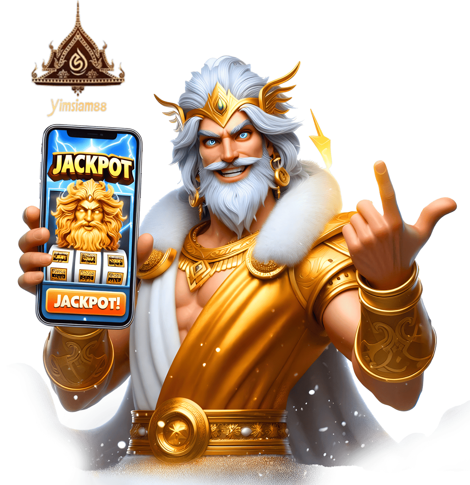 เทพเจ้าถือมือถือแสดงเกม JACKPOT จาก yimsiam889 เว็บตรงระบบออโต้ แจกโบนัสใหญ่ อัปเดตล่าสุด 2026